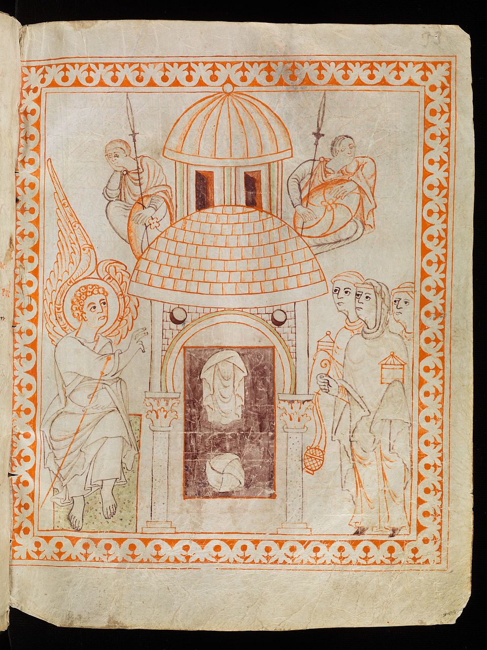 The Holy Women’s Visit to Christ’s Tomb (Visitatio sepulchri). St. Gallen, Stiftsbibliothek, Cod. Sang. 391, p. 33. Made in St. Gallen, Switzerland, ca. 990-1000. 22 x 16.5 cm. Image courtesy of e-codices – Virtual Manuscript Library of Switzerland. 
