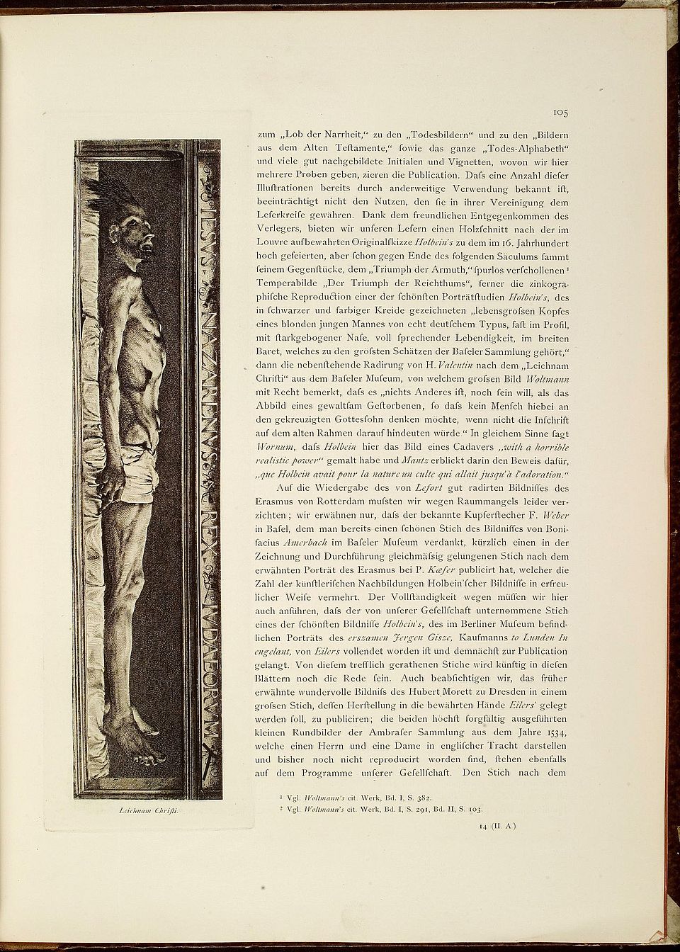 Leichnam Christi. Nach H. Holbein d. J. radiert von H. Valentin, in: Die Graphischen Künste, Jg. 1 (1879), S. 105.